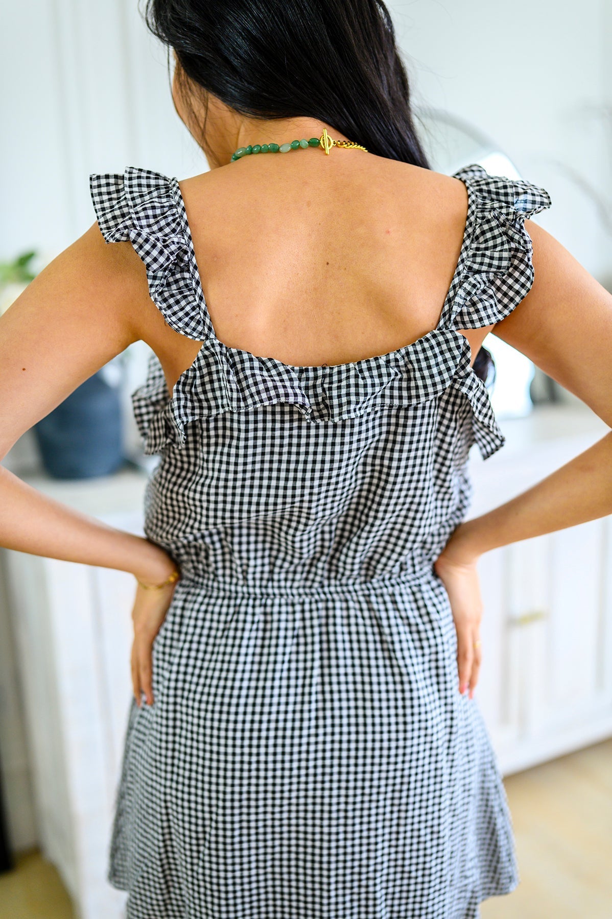 Gingham Lightweight Dress Elastic Waist Day Date