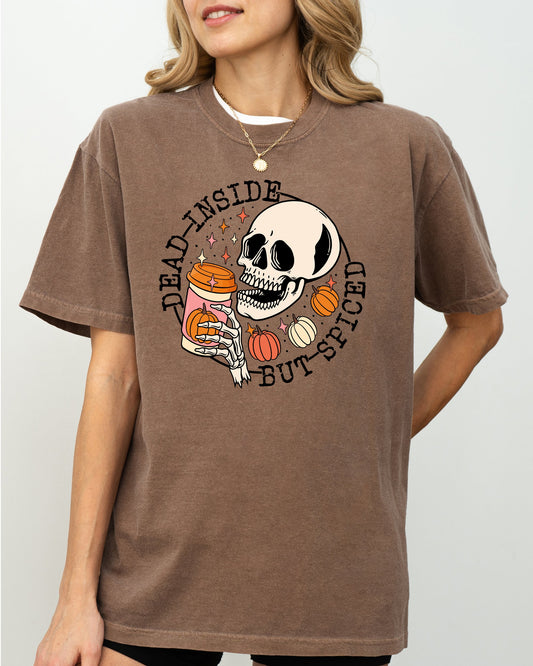 Dead Inside But Spiced Pumpkin Spice Latte Coffee Skeleton Halloween Shirt Comfort Colors T-Shirt