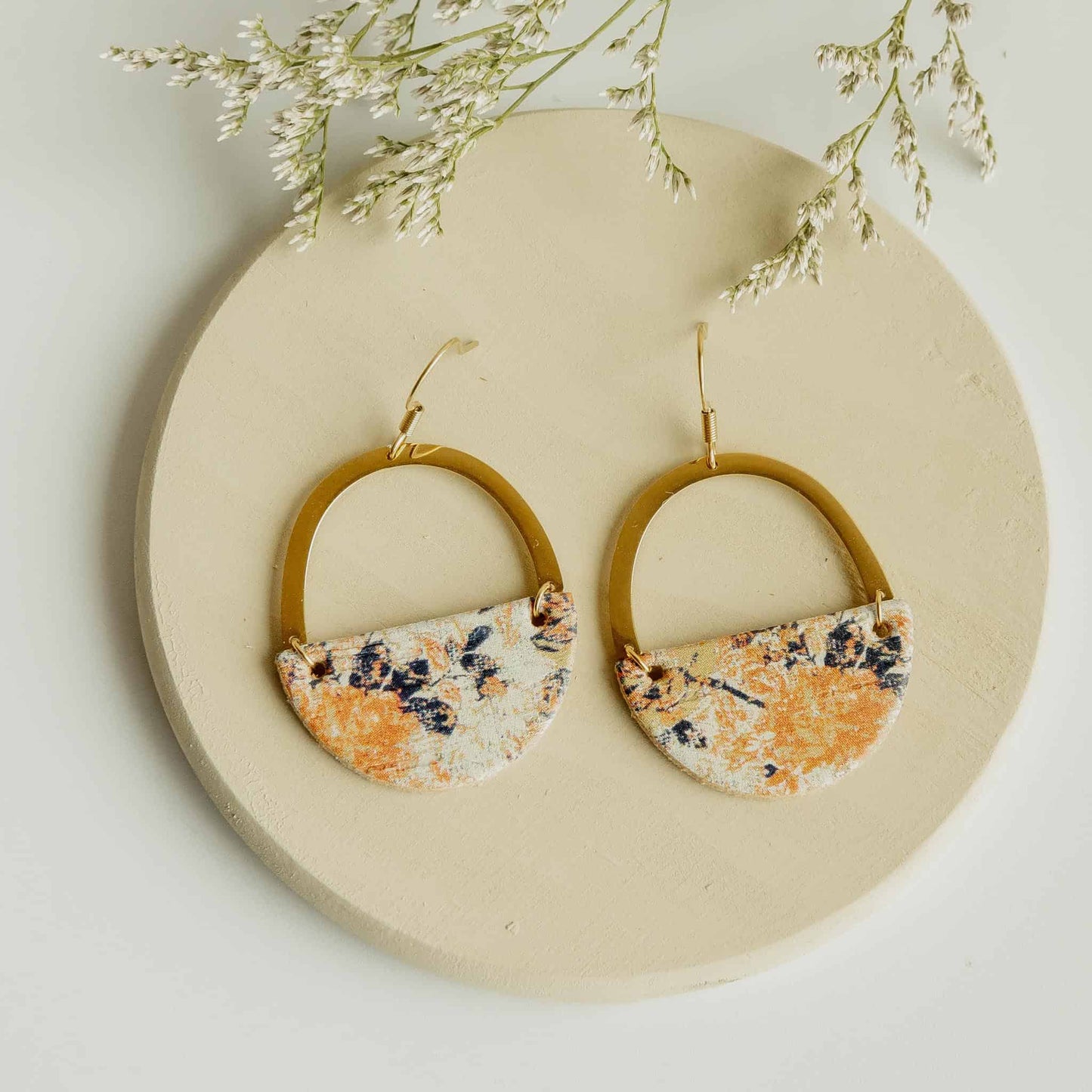 Cork Leather Lightweight Earrings Vintage Floral Delia Jo