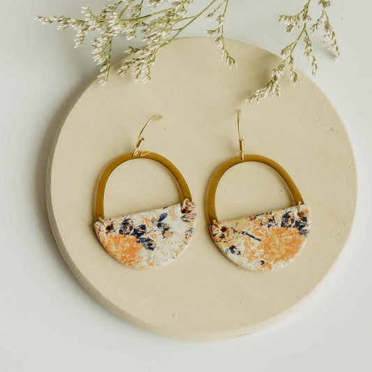 Cork Leather Lightweight Earrings Vintage Floral Delia Jo