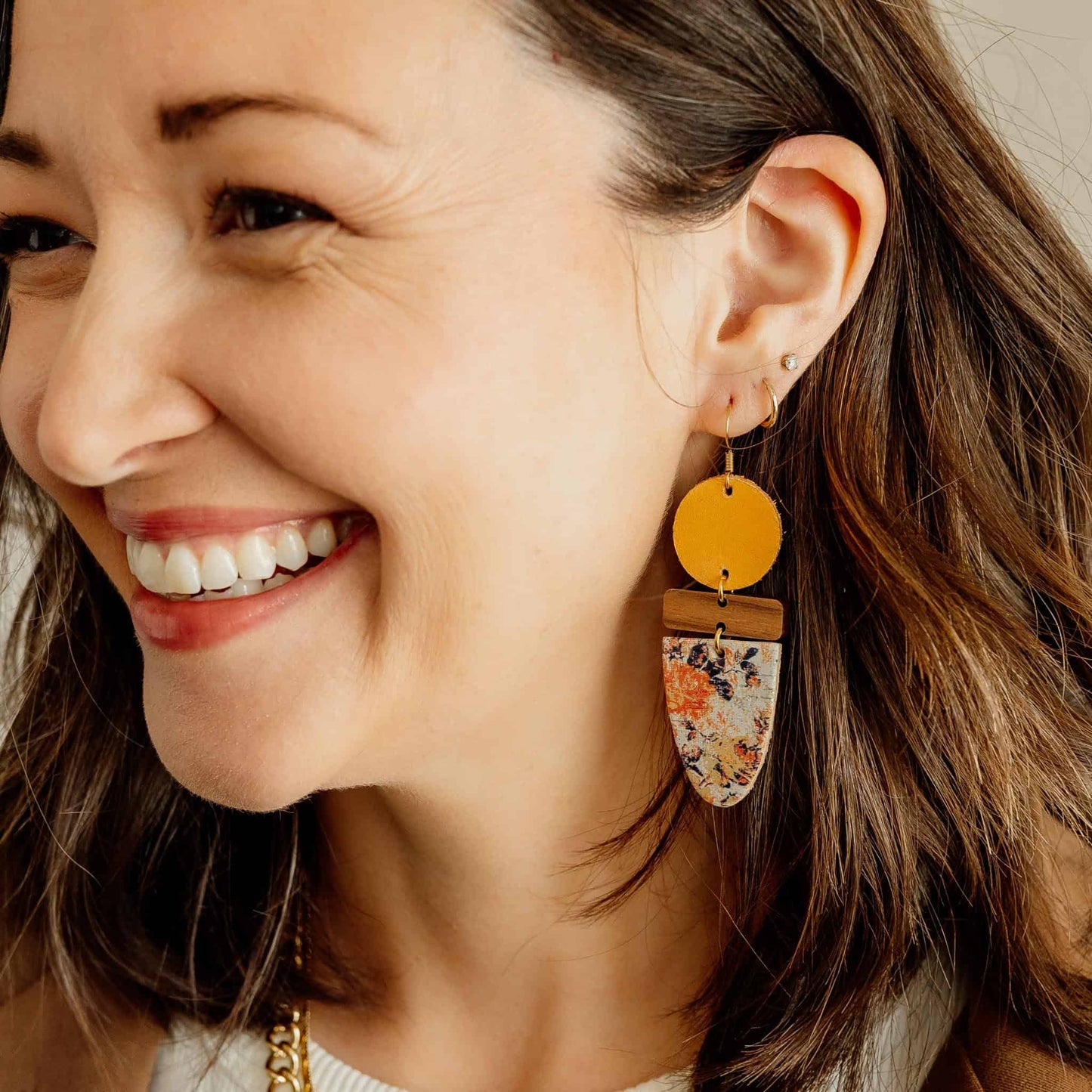 Vintage Floral Leather Wood Earrings Delia Piper
