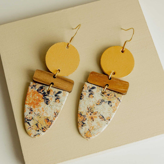 Vintage Floral Leather Wood Earrings Delia Piper
