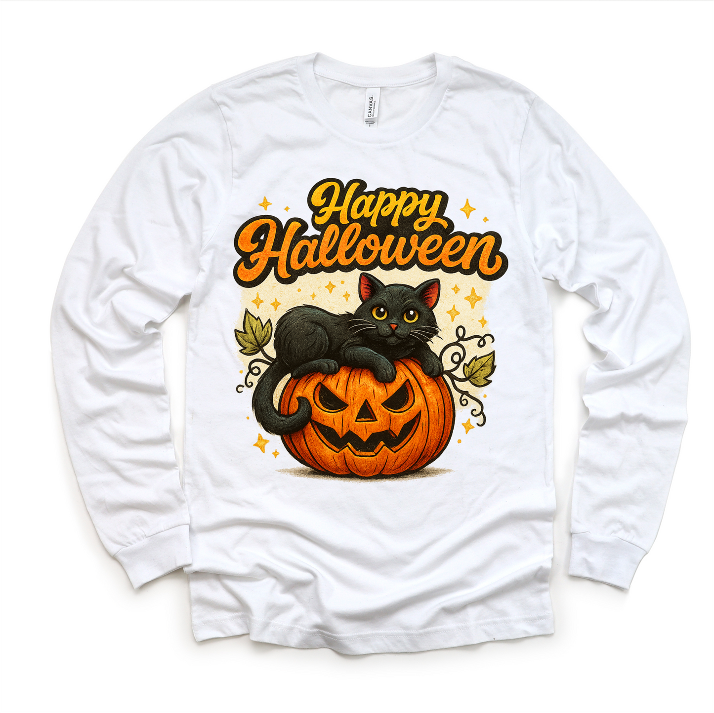 Happy Halloween Black Cat and Jack O Lantern Shirt Halloween Tee