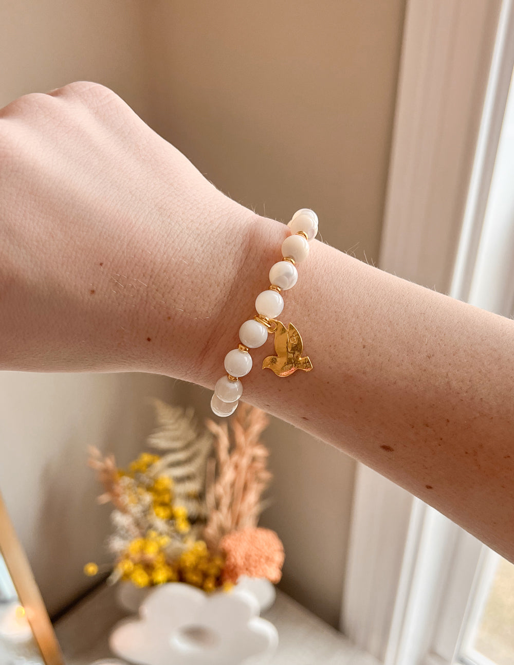 Dove Charm Natural Cotton Stone Bracelet Elevated Faith