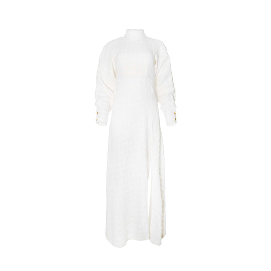 Pearl White Light Tweed Maxi Dress Long Sleeve ADIBA