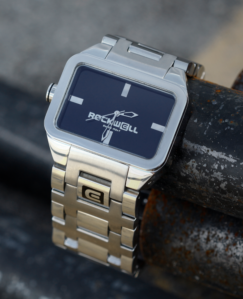 Duel Time Silver Black Watch Rectangular 46mm Rockwell