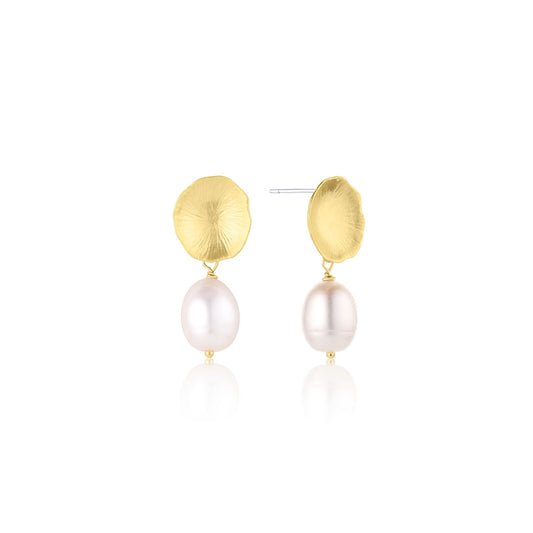 Lotus Earrings with Freshwater Pearls 16k Gold over Brass Dylan Earrings