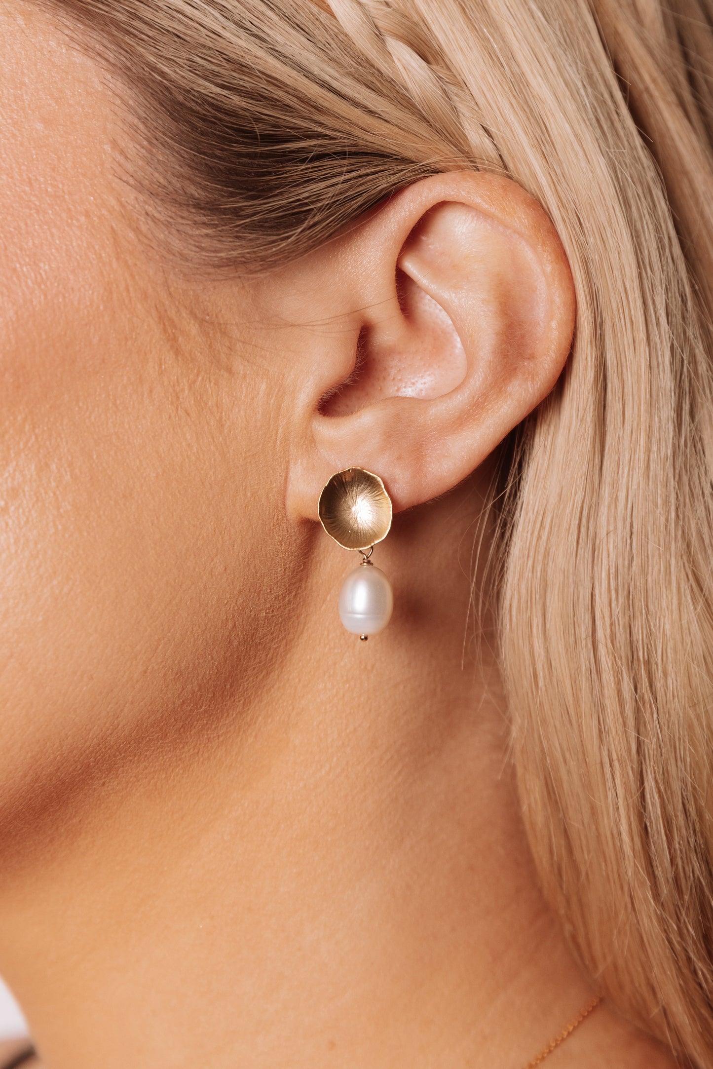 Lotus Earrings with Freshwater Pearls 16k Gold over Brass Dylan Earrings