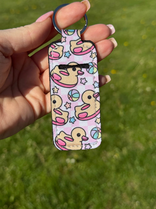 Rubber Ducky Keychain Chapstick with Pastel Retro Design