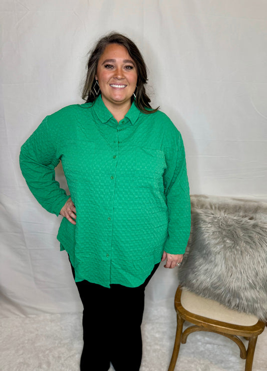 Textured Plus Size Button Up Blouse The Lucky