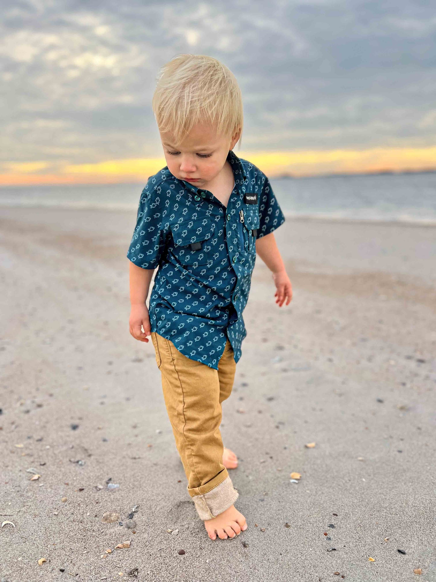 Fishing Shirt Blue Fish Button Up for Kids