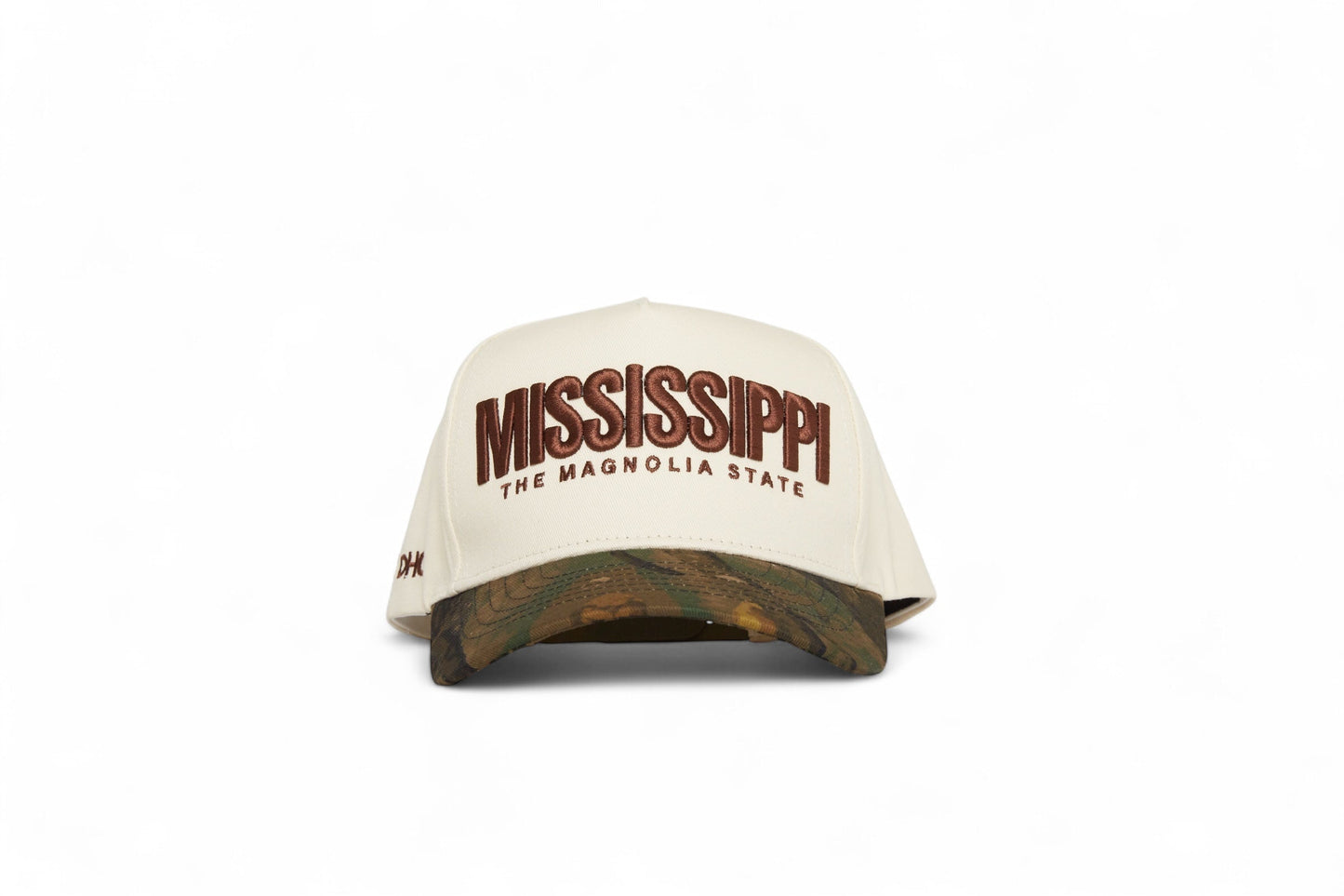 Camo Snapback Beige Pre-curved Trucker Hat Destination Hat Co.