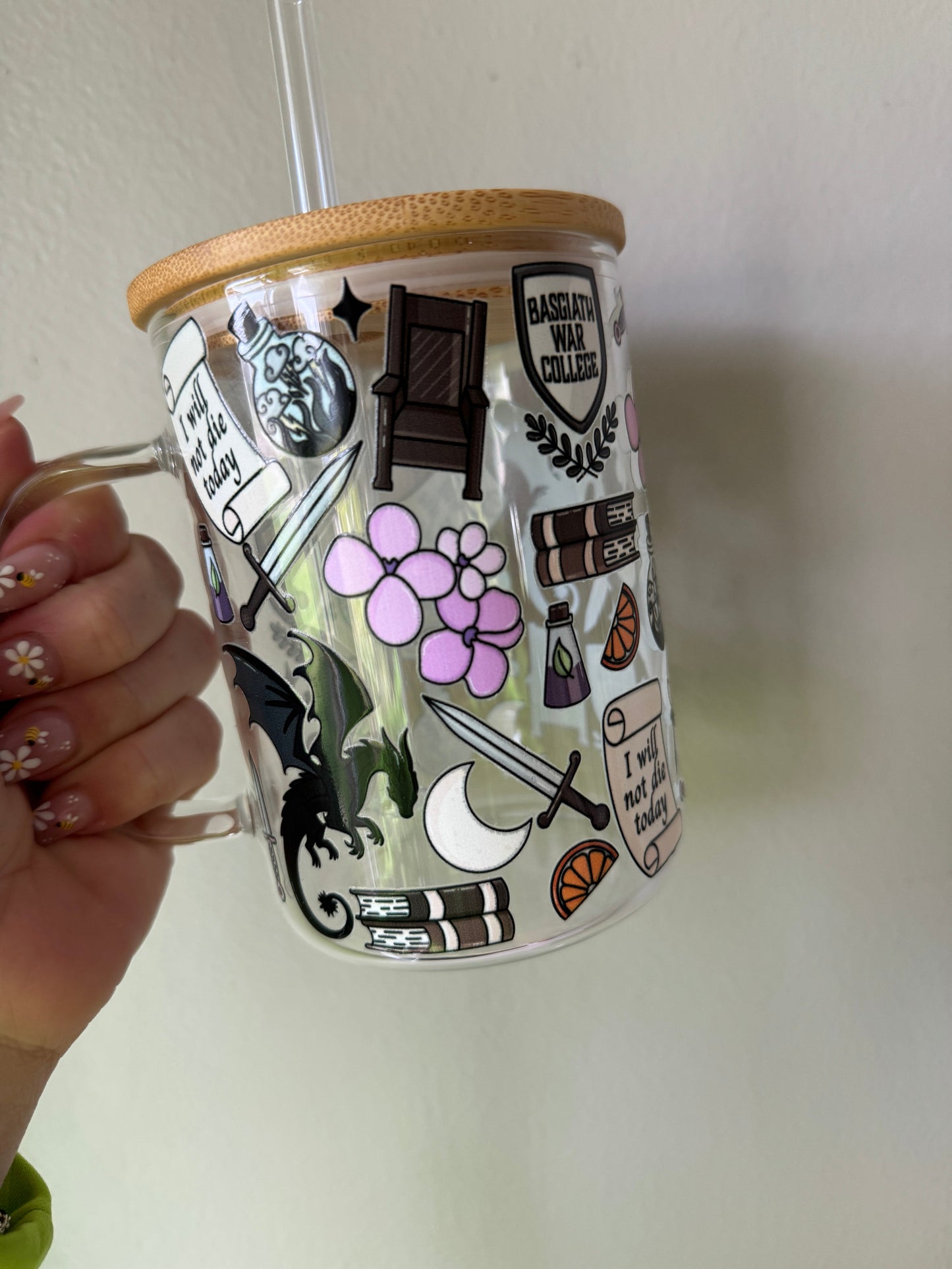 Fourth Wing Double Sided Glass Tumbler with Bamboo Lid