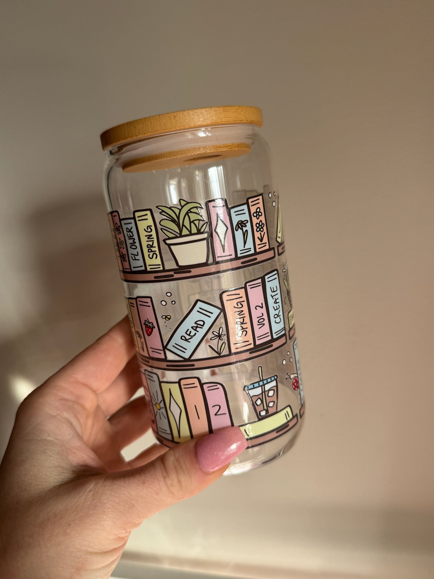 Book Lover 16oz Tumbler Glass or Plastic Cup with Bamboo Lid and Straw