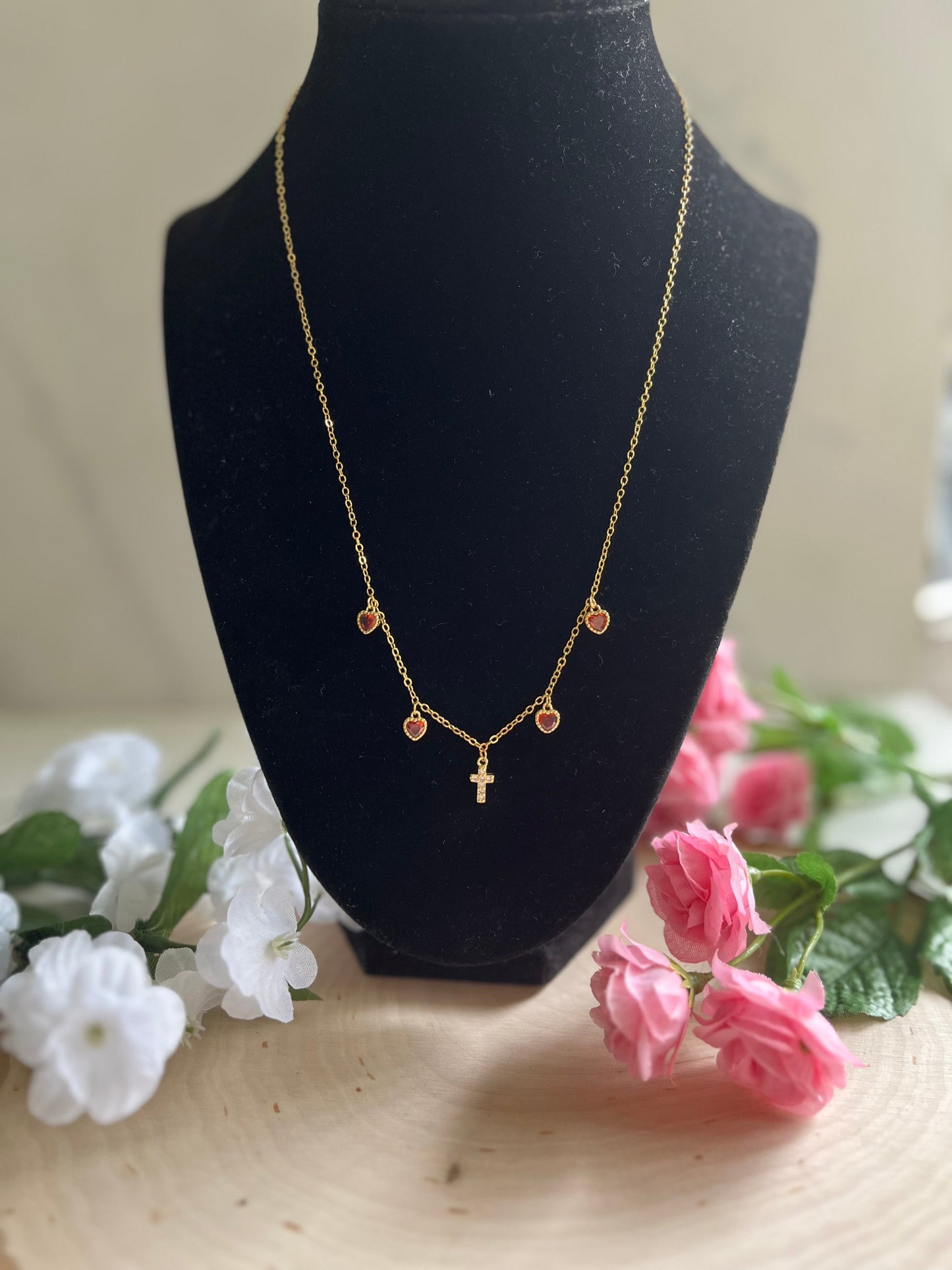 Everlasting Love Gold Necklace – 16K Chain 18K Gold Heart Cross