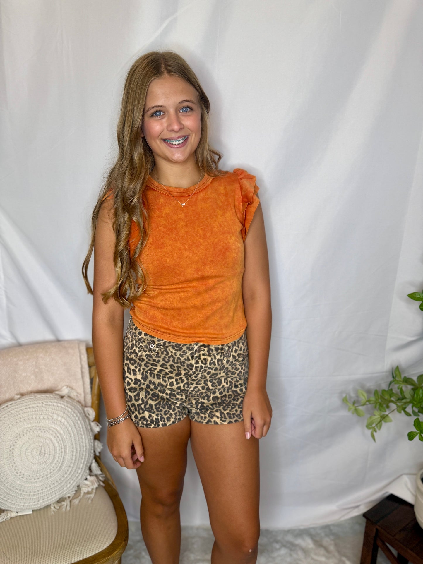 Ruffle Sleeve Orange Top Gameday Sweet Jude Boutique