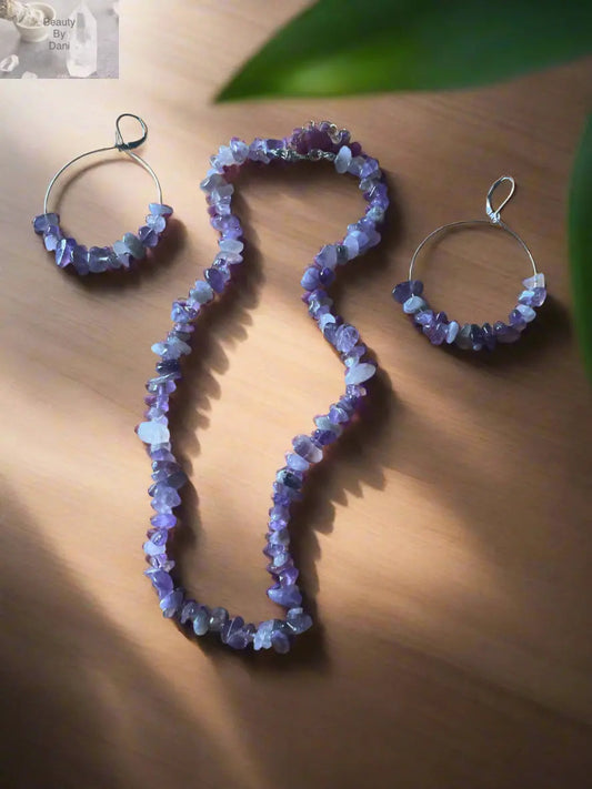 Amethyst Chip Necklace and Earrings Set