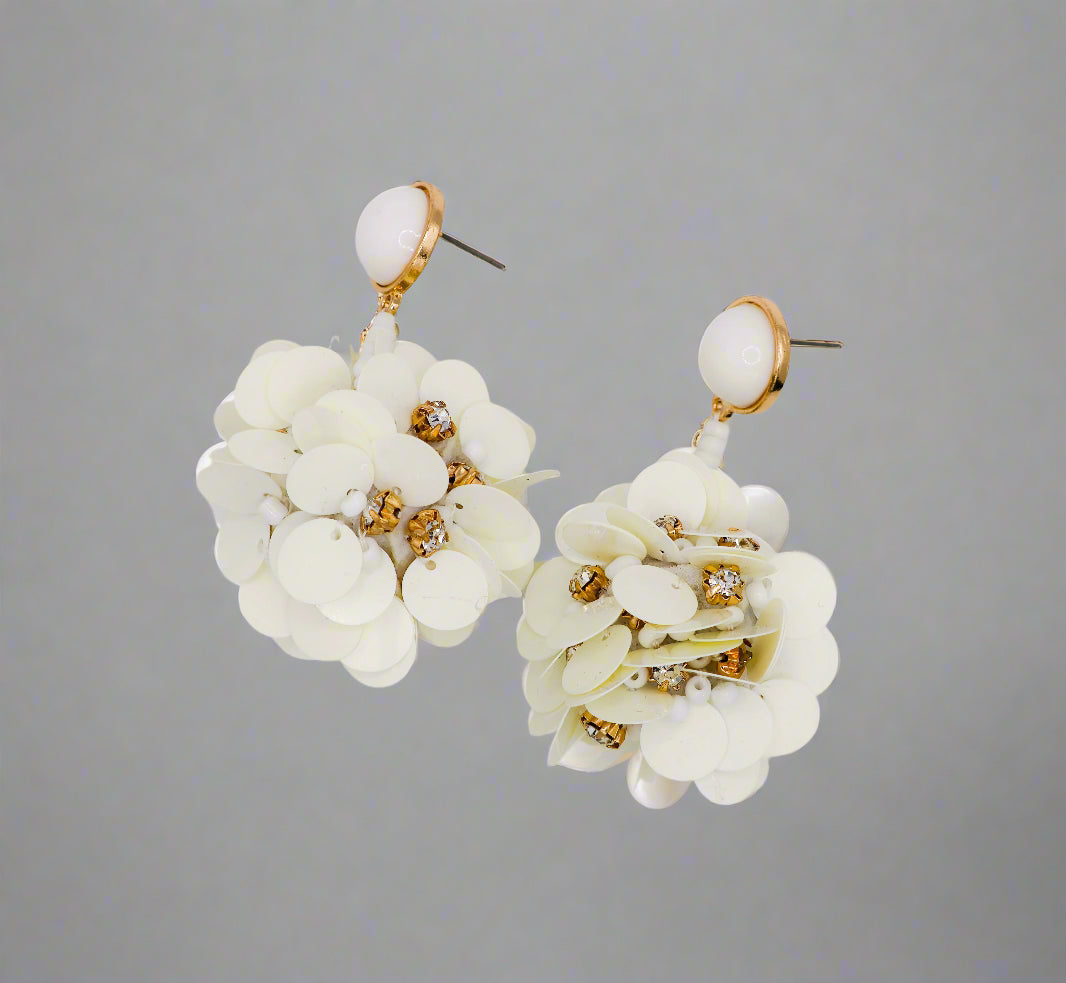 Luxury Crystal Beaded Margaux Ball Earrings White Flower Statement Earrings