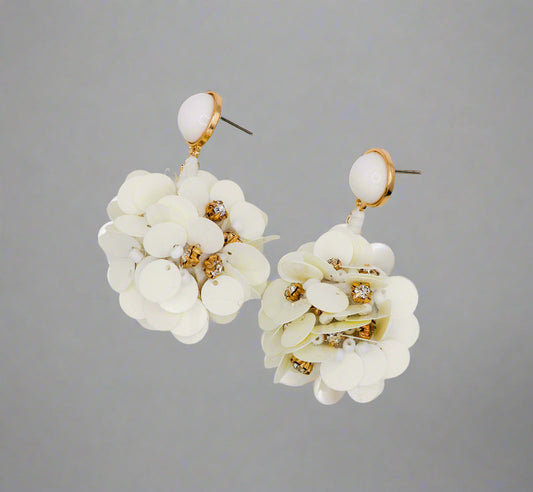 Luxury Crystal Beaded Margaux Ball Earrings White Flower Statement Earrings