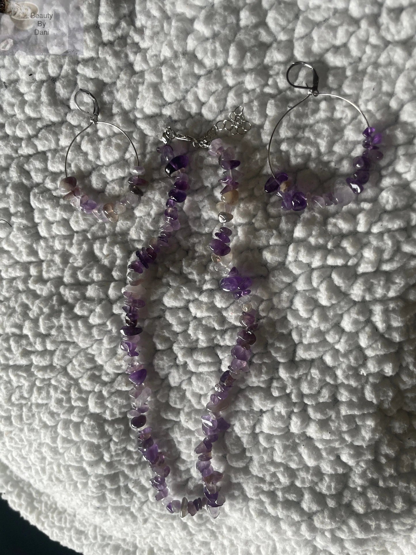 Amethyst Chip Necklace and Earrings Set