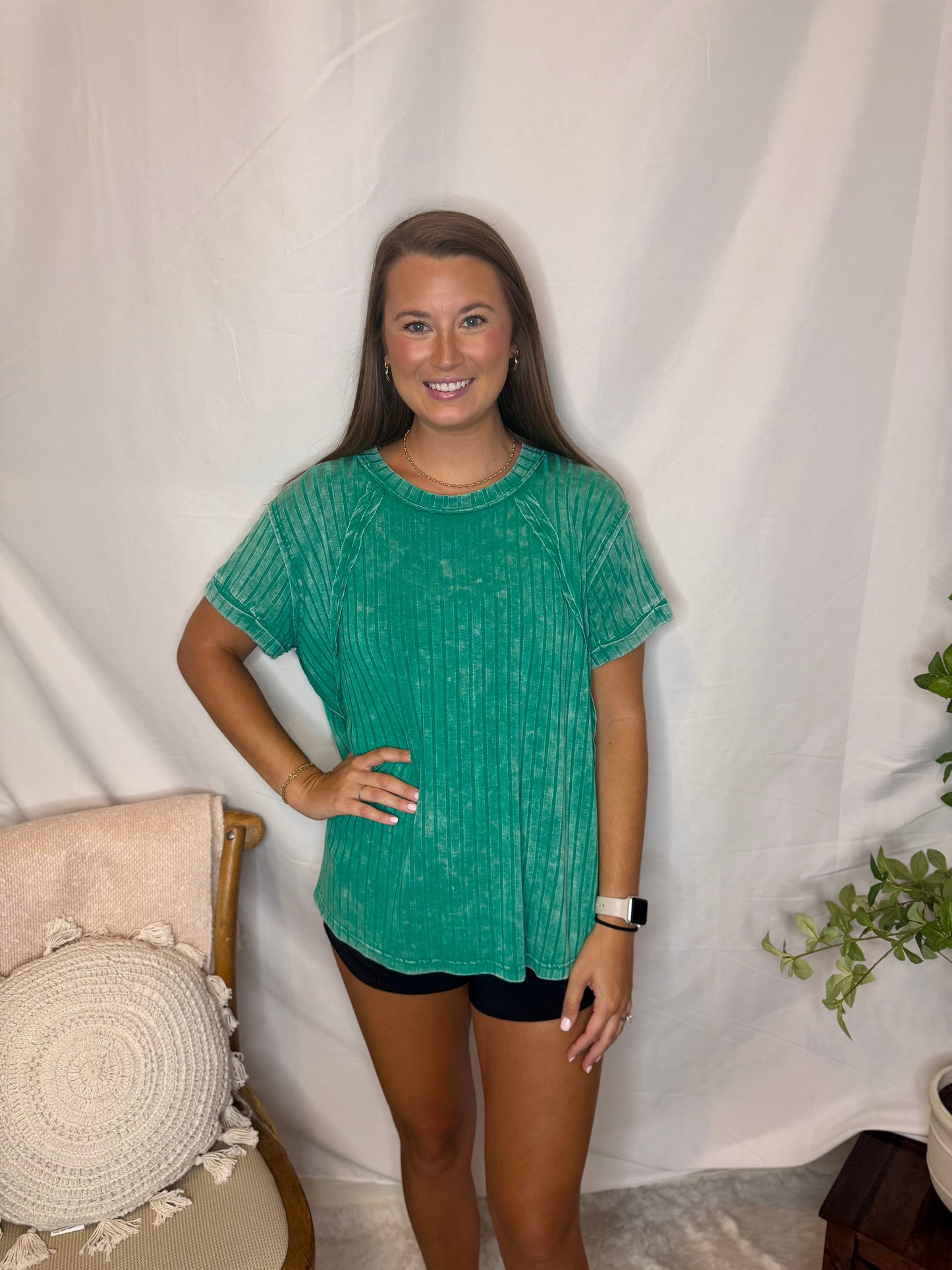 Ribbed Boat Neck Soft Oversized Tee Dolan Sleeve