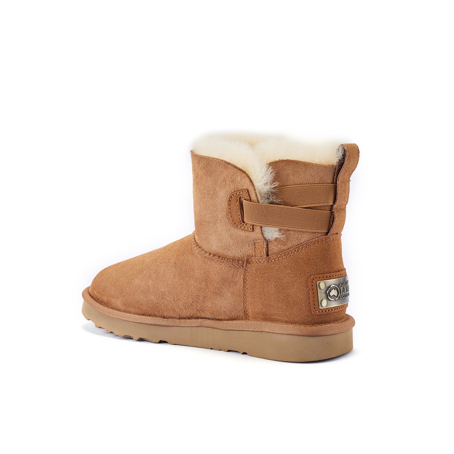 Sheepskin Short Cut Pull On Boot Elasticated Side Panel Suede Upper ESME CHESTNUT