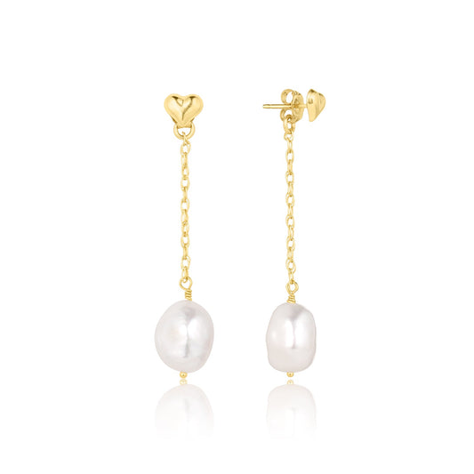 Eloise 14k Gold Filled Heart Stud Earrings with Freshwater Potato Pearls