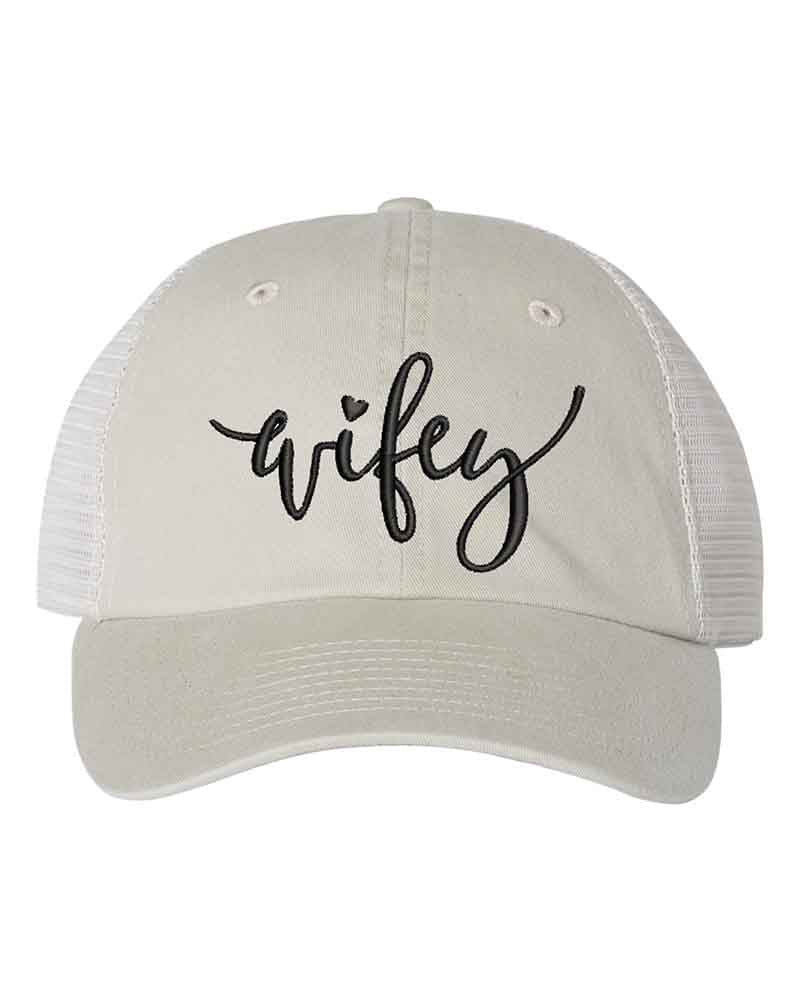 Embroidered Pigment-Dyed Trucker Hat Wifey Hubby Anniversary Gift Cap