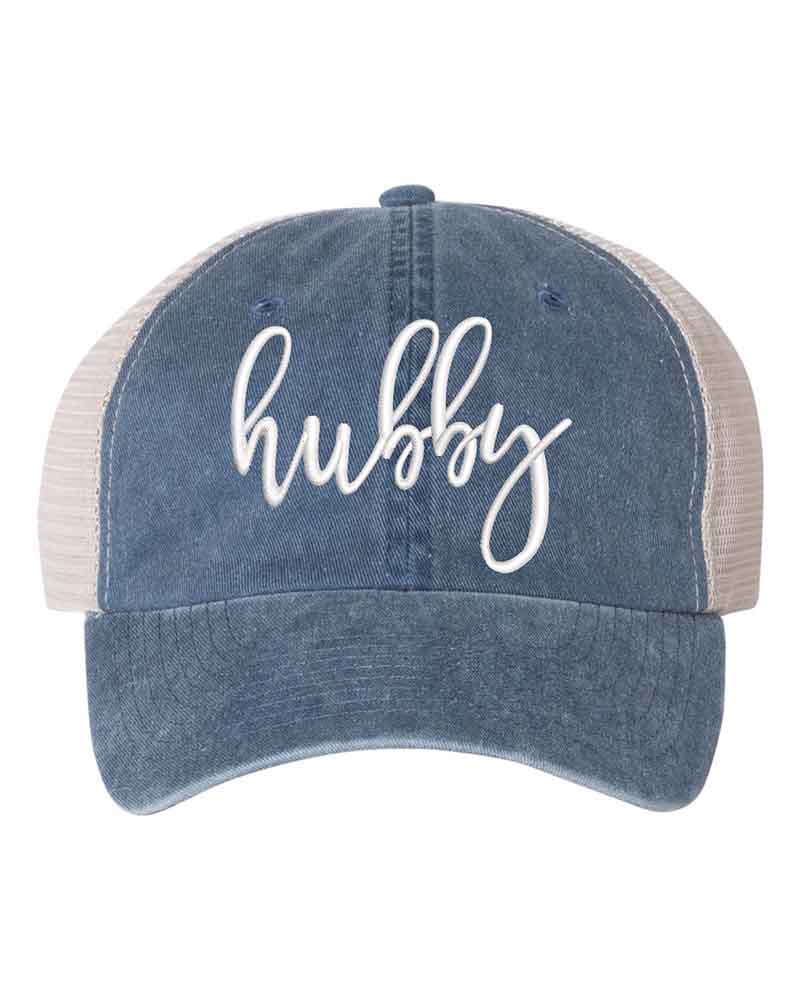 Embroidered Pigment-Dyed Trucker Hat Wifey Hubby Anniversary Gift Cap