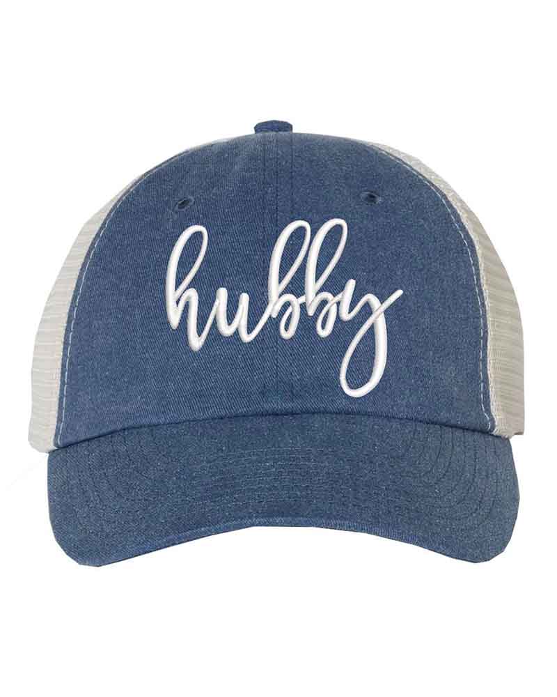 Embroidered Pigment-Dyed Trucker Hat Wifey Hubby Anniversary Gift Cap