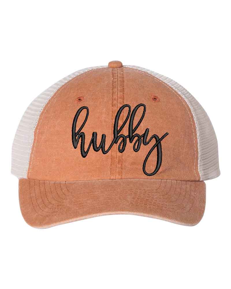 Embroidered Pigment-Dyed Trucker Hat Wifey Hubby Anniversary Gift Cap