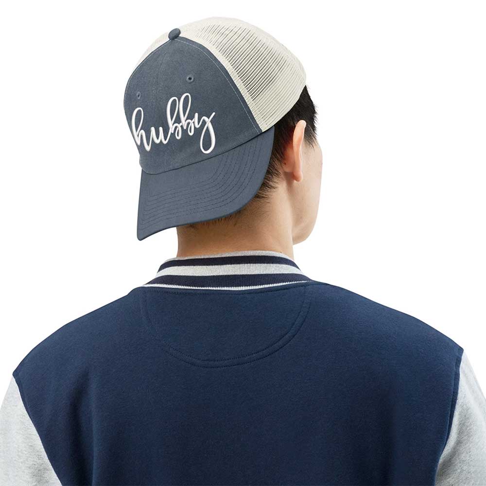 Embroidered Pigment-Dyed Trucker Hat Wifey Hubby Anniversary Gift Cap