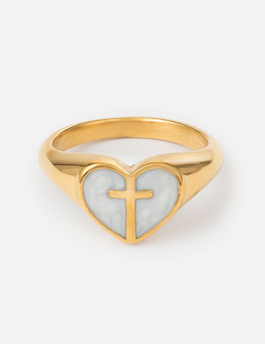 Enamel Heart Cross Ring Enamel Ring Elevated Faith