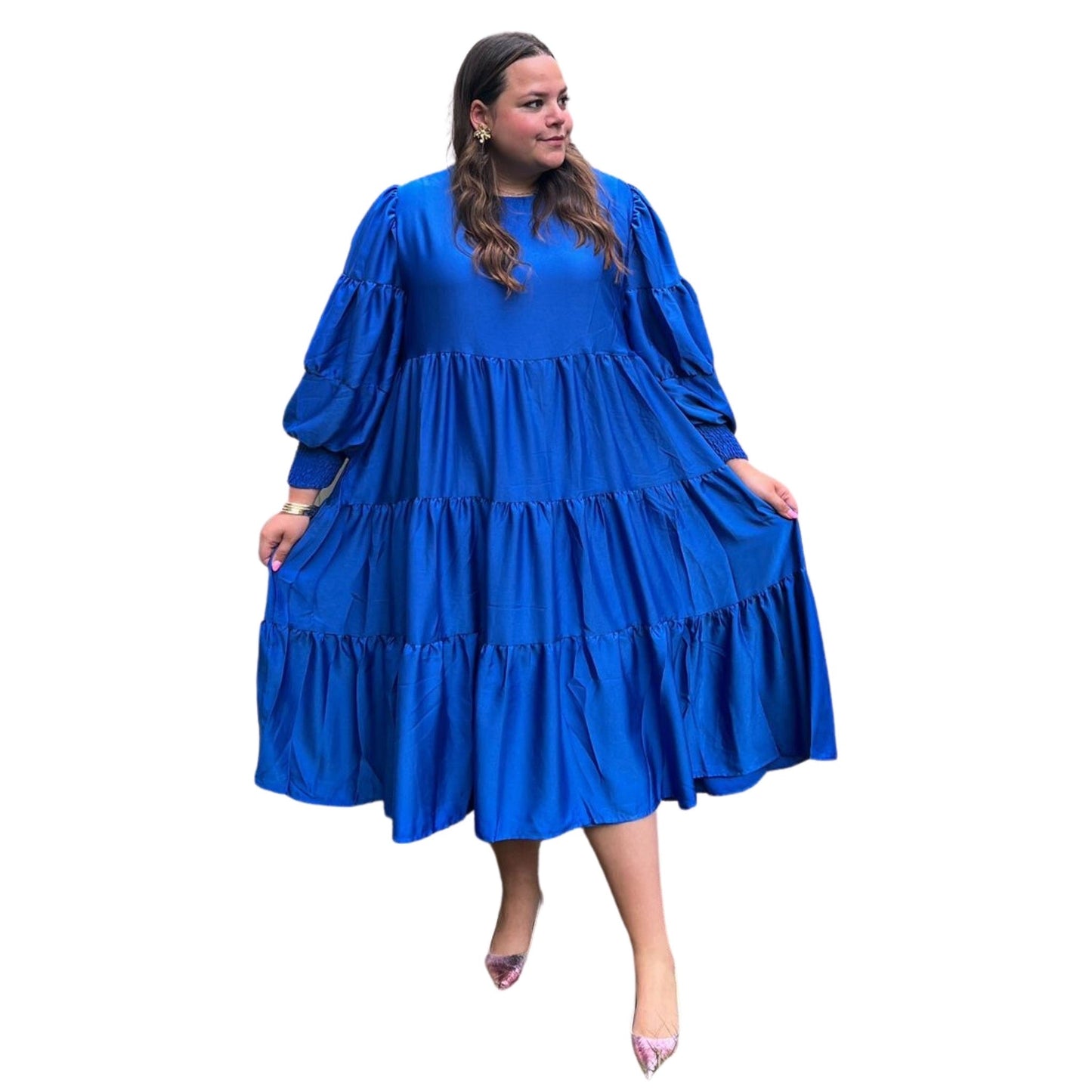 Sapphire Blue Ethereal Dress Balloon Sleeves Swuun
