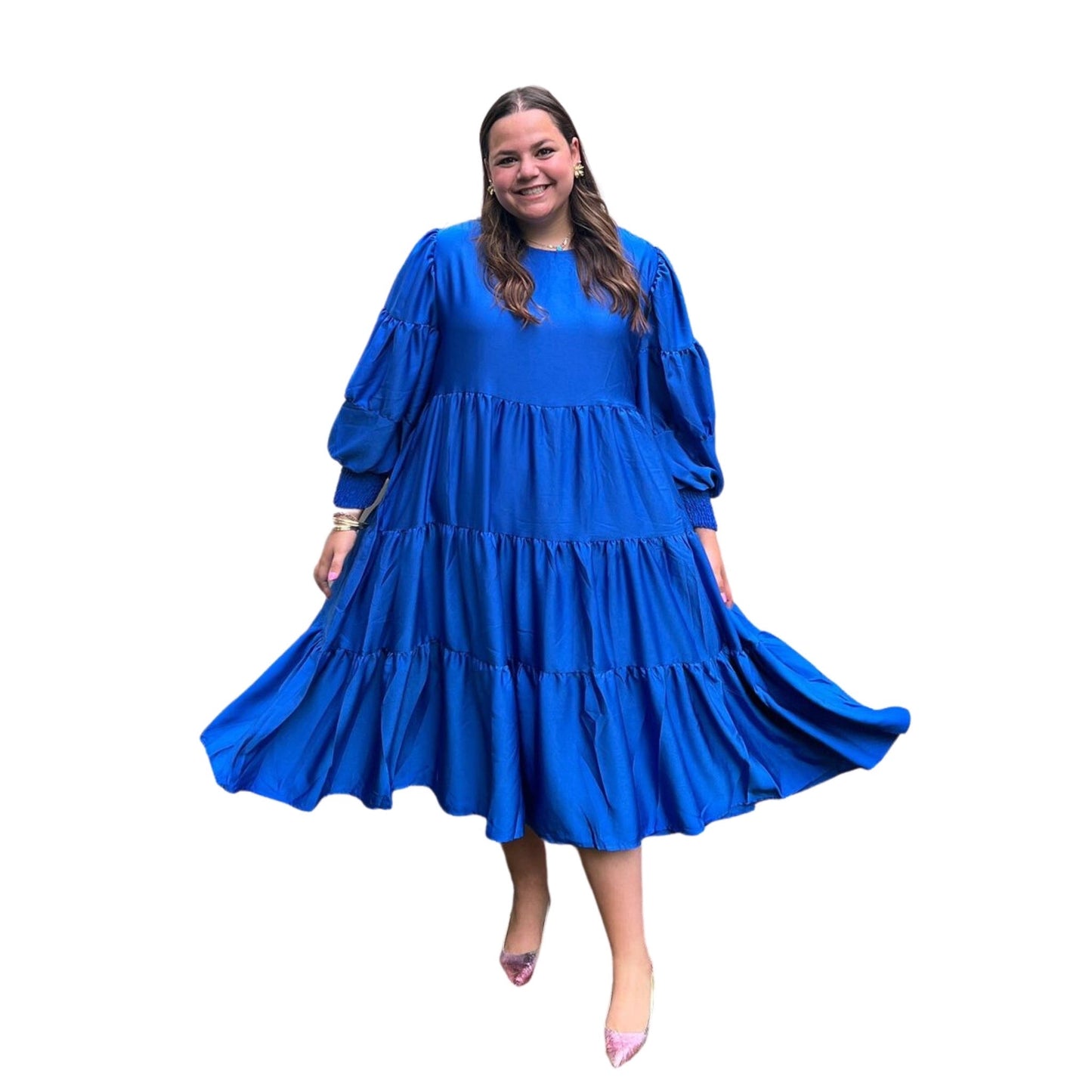 Sapphire Blue Ethereal Dress Balloon Sleeves Swuun