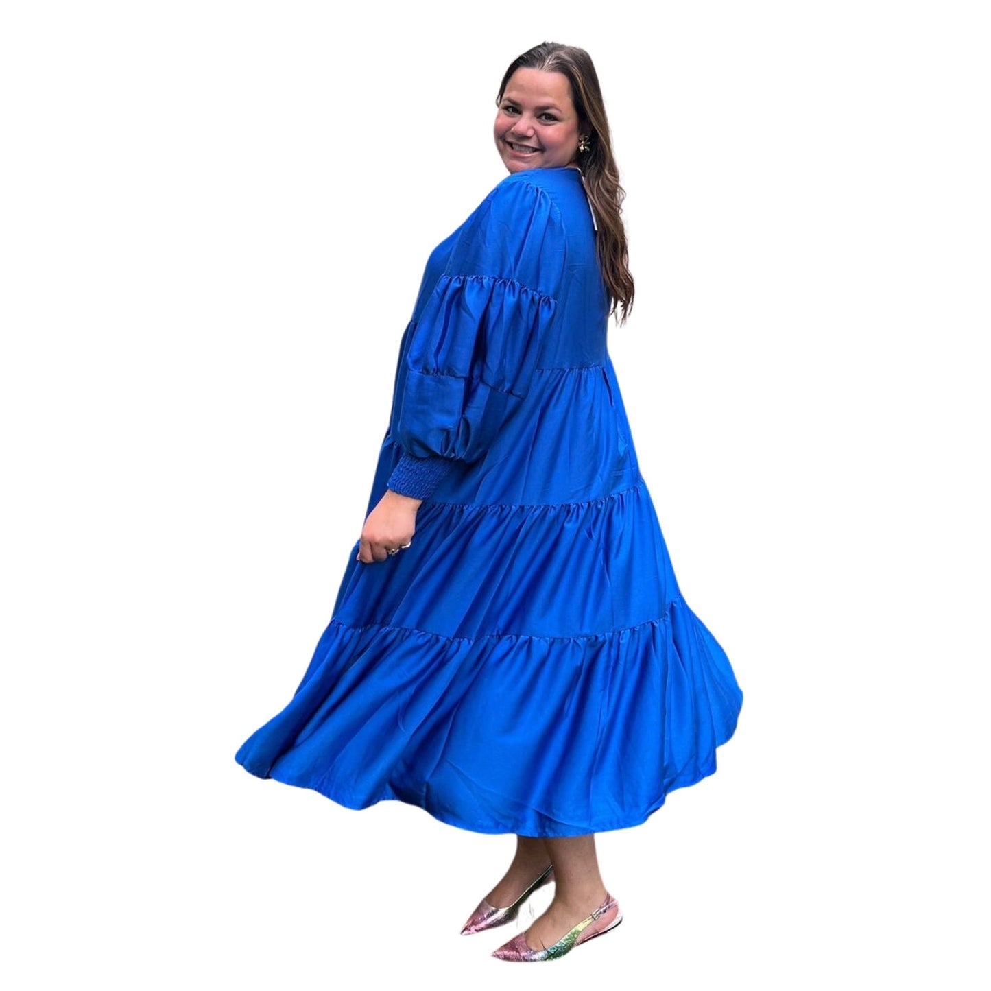 Sapphire Blue Ethereal Dress Balloon Sleeves Swuun