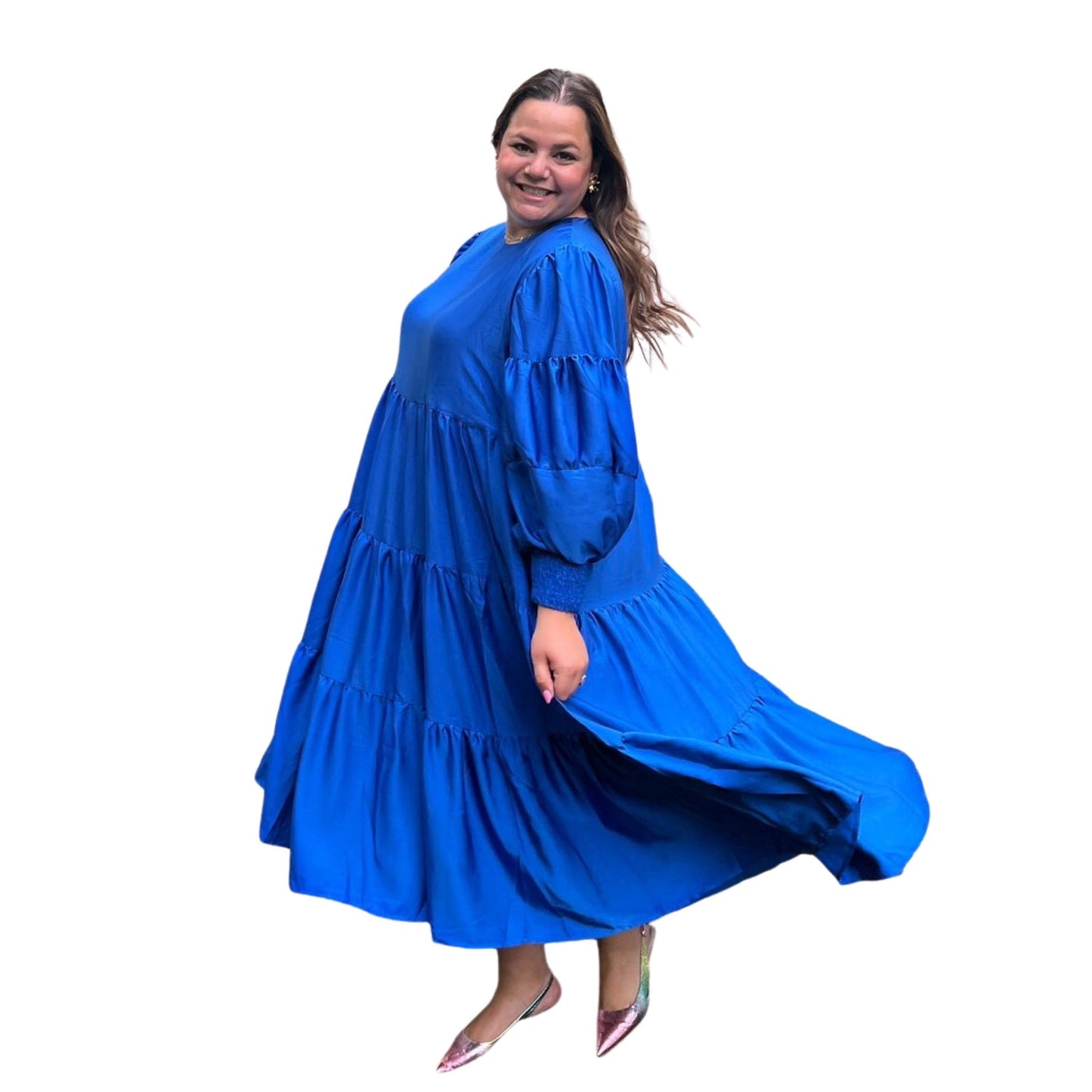 Sapphire Blue Ethereal Dress Balloon Sleeves Swuun