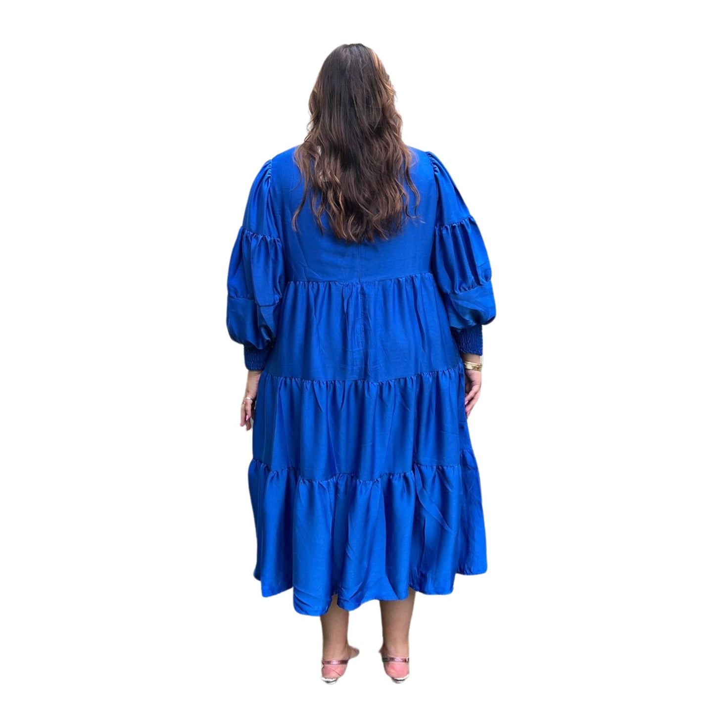 Sapphire Blue Ethereal Dress Balloon Sleeves Swuun