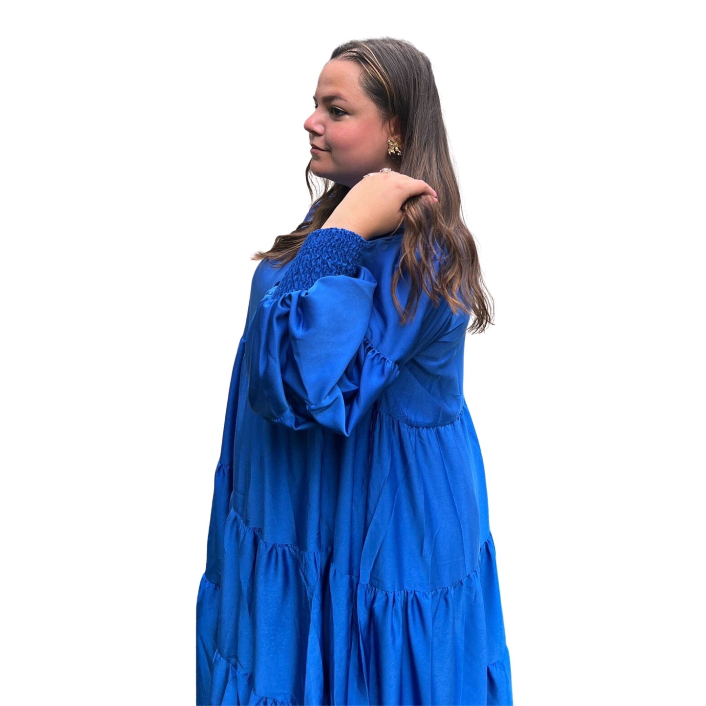 Sapphire Blue Ethereal Dress Balloon Sleeves Swuun