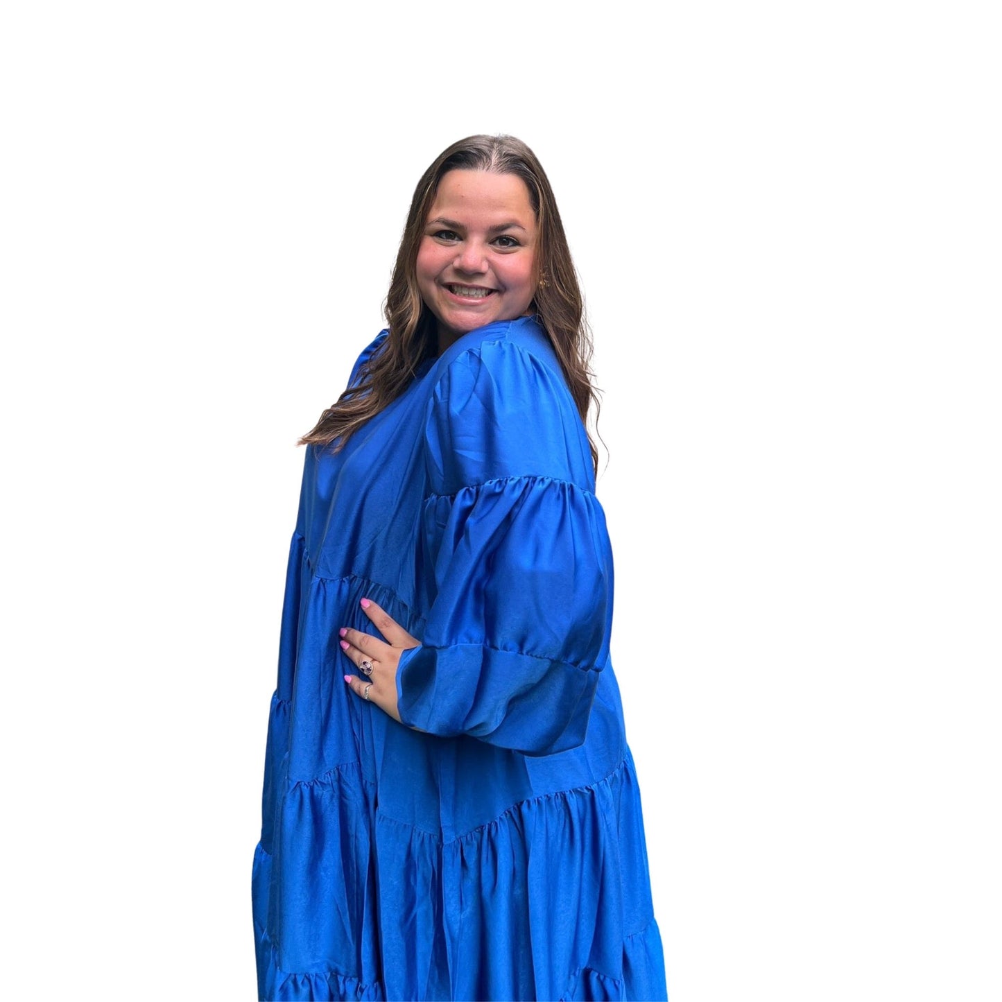 Sapphire Blue Ethereal Dress Balloon Sleeves Swuun