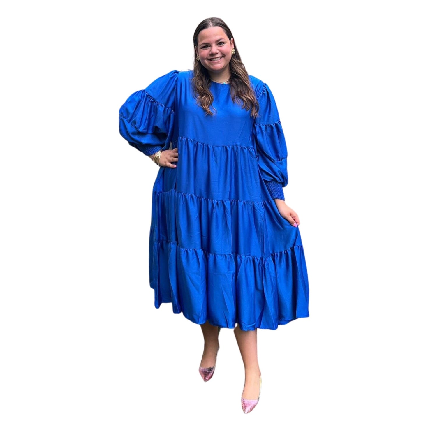 Sapphire Blue Ethereal Dress Balloon Sleeves Swuun