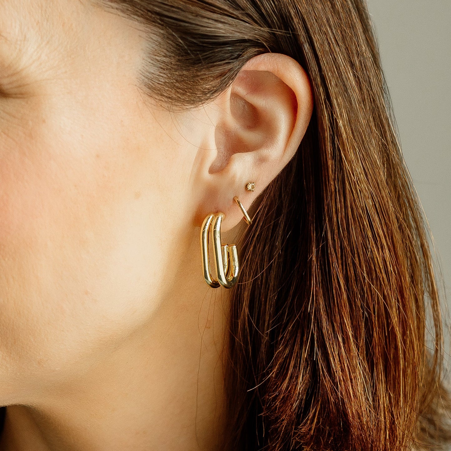 Double Hoop Rectangle Gold Earrings Eva by Sela Designs