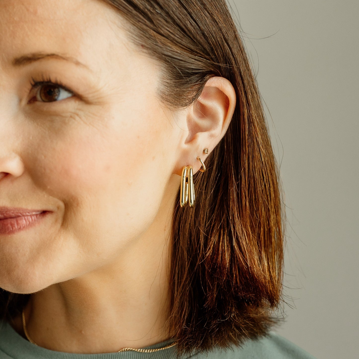 Double Hoop Rectangle Gold Earrings Eva by Sela Designs