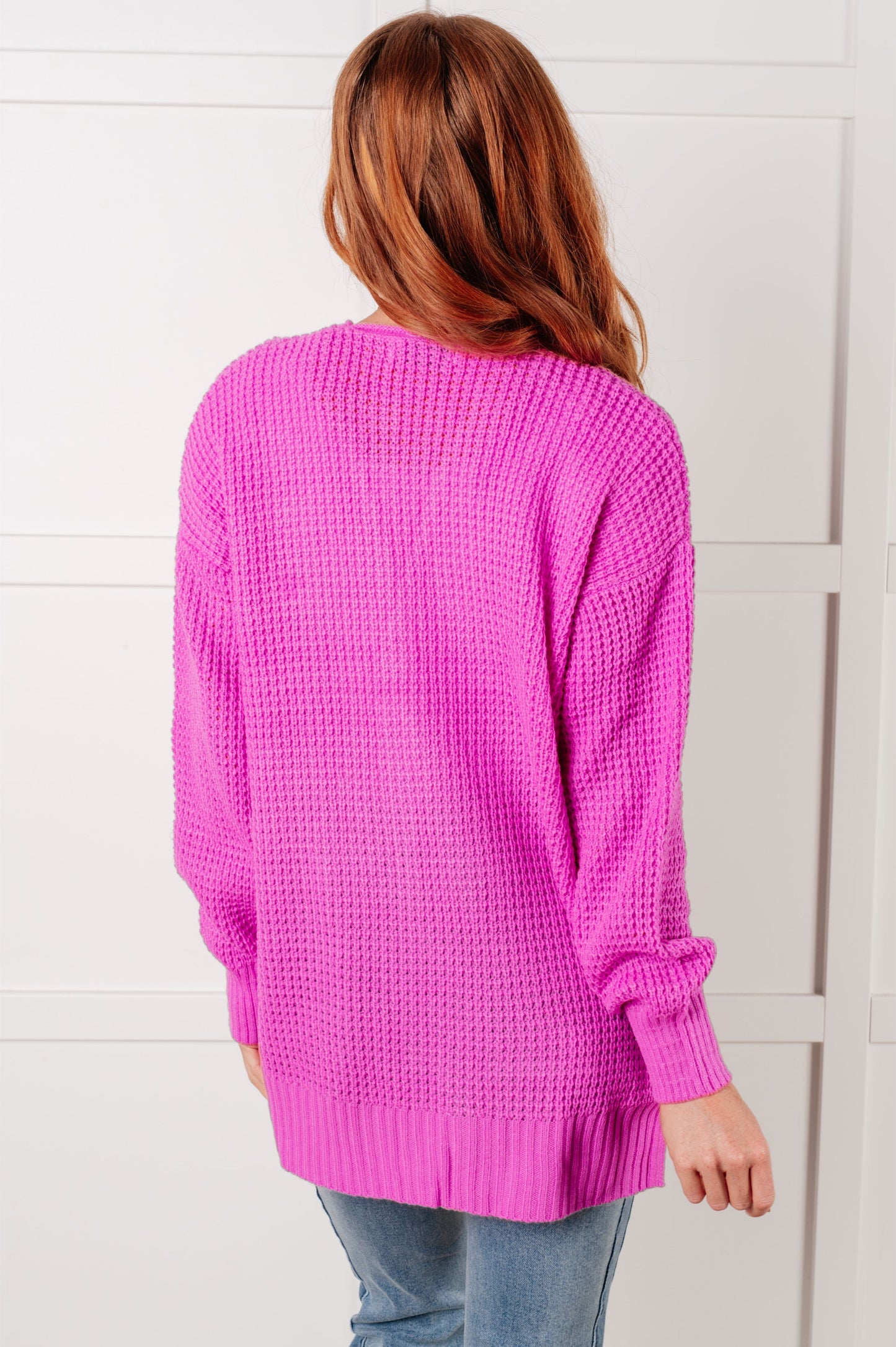 Waffle Knit Bright Mauve Open Front Cardigan Everything Layer