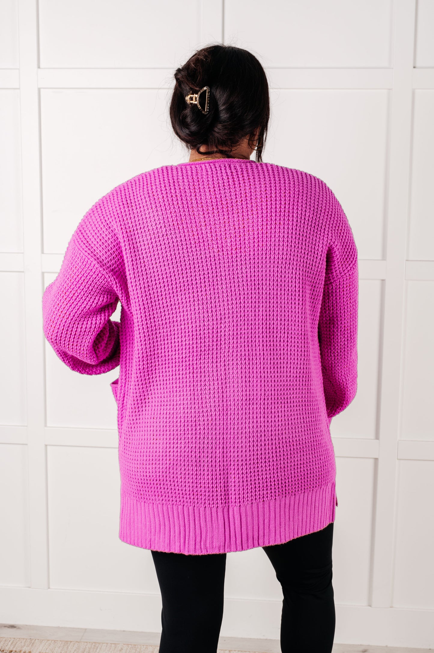 Waffle Knit Bright Mauve Open Front Cardigan Everything Layer