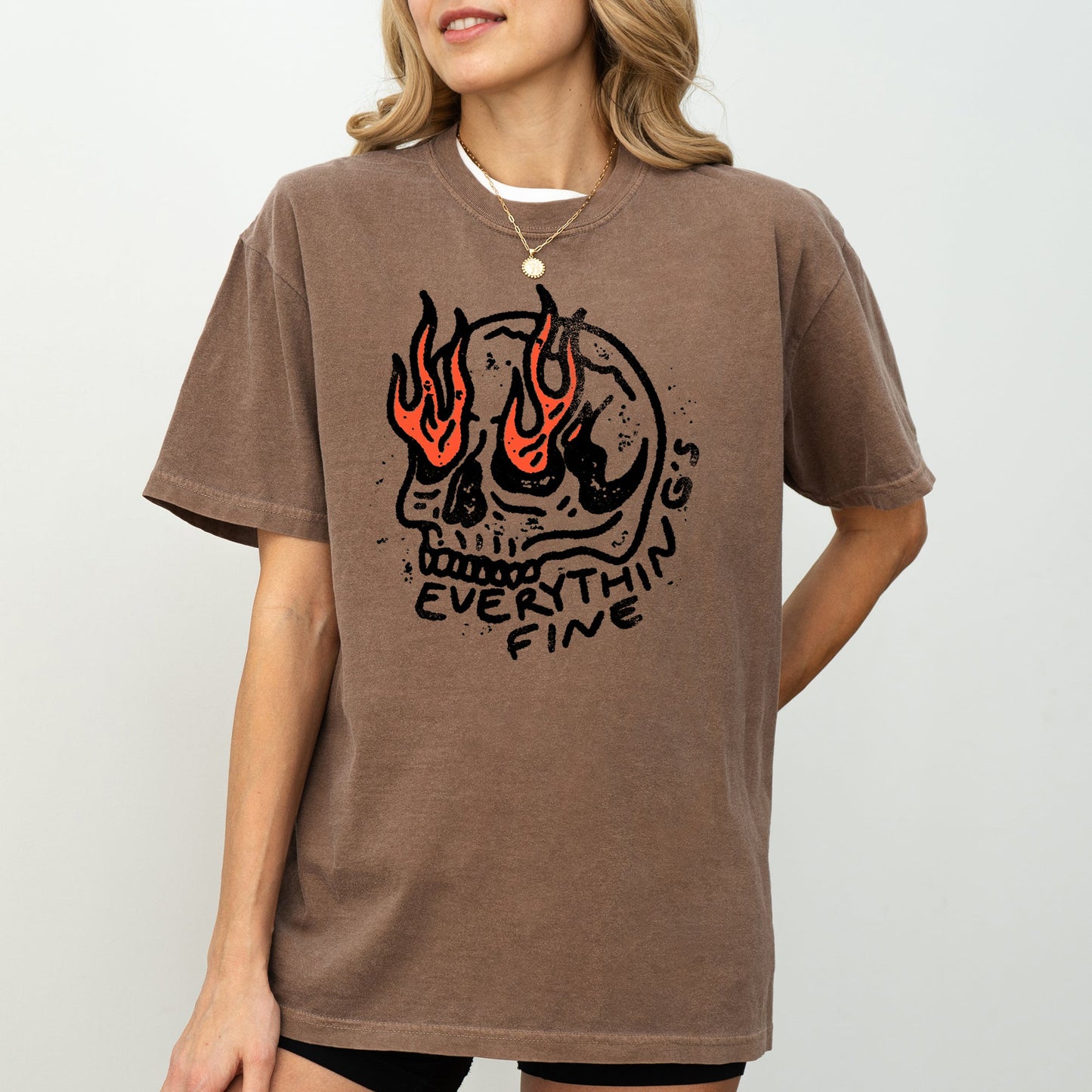 Everything's Fine Skeleton Fire Halloween Funny Aesthetic Meme Shirt Comfort Colors T-Shirt