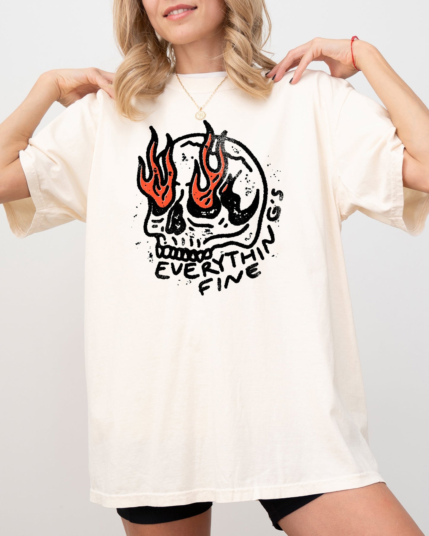 Everything's Fine Skeleton Fire Halloween Funny Aesthetic Meme Shirt Comfort Colors T-Shirt