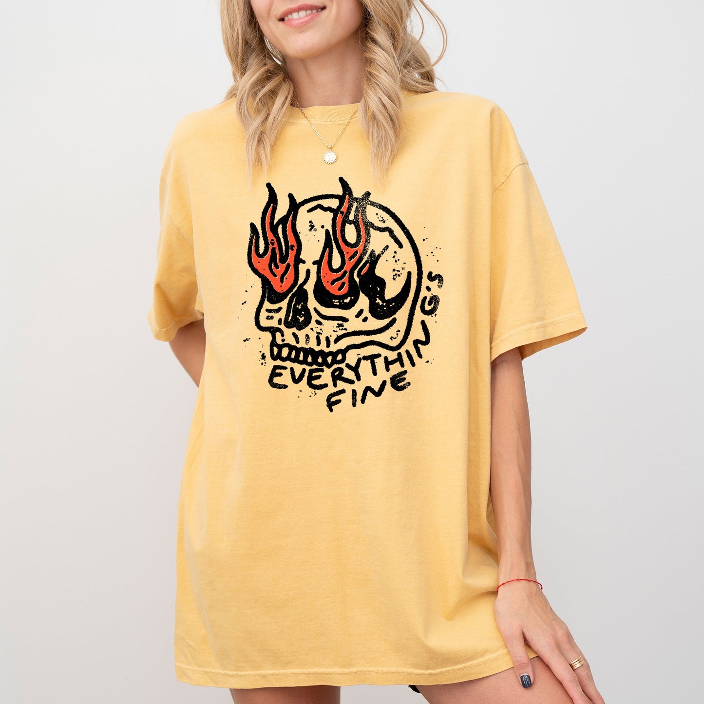 Everything's Fine Skeleton Fire Halloween Funny Aesthetic Meme Shirt Comfort Colors T-Shirt