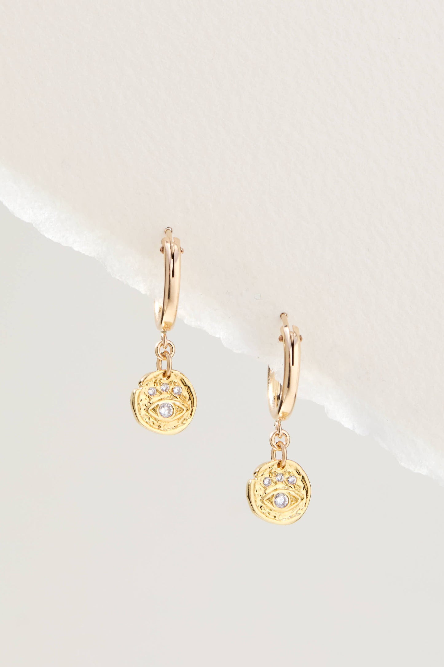 14k Gold Filled 15mm Hoops with 9.5mm Gold Vermeil Cubic Zirconia Evil Eye Pendants Evie Hoops