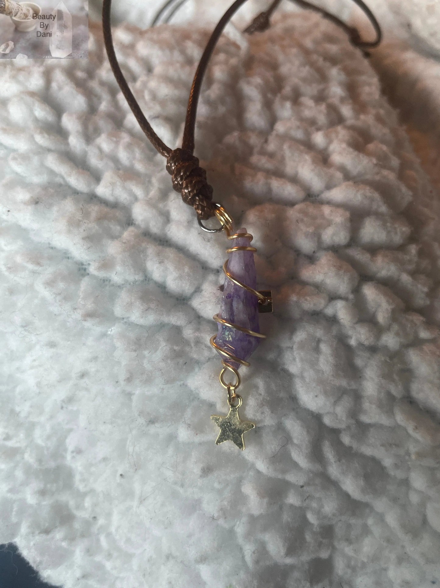Amethyst Wire Wrap Necklace with Goldstone Charm